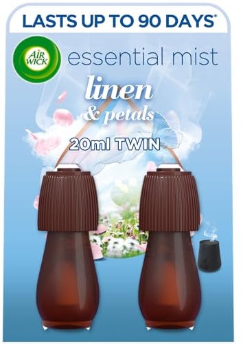 Air Wick Essential Mist Twin Refills, Linen & White Orchid, Pack 2 x 20ml, Natural Essential Oils, Last up to 90 days, Air freshener