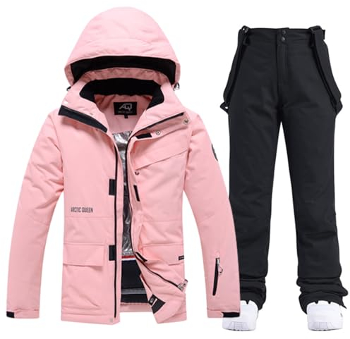 ALSOGO Giacca da sci da donna e da sci, set da 2 pezzi, tuta da neve, 10.000 mm, impermeabile, calda, con cappuccio rimovibile, per sci, snowboard, pantaloni da neve, TY133PK Nero, XL