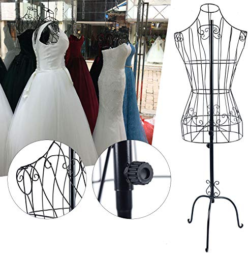 Metall Schaufensterpuppe Schneider Puppe DekobüSte KleiderstäNder Draht Torso Weiblich KostüMbild BüSte Vintage Hakenleiste Eisendraht DamenbüSte Antik Schwarz VerstellbarhöHe 140-170Cm