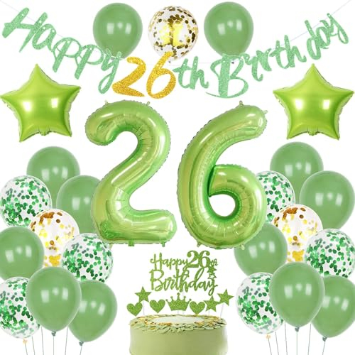 Grün Geburtstagsdeko 26 Mann, Grün 26 Geburtstag Deko Frau, Luftballons 26. Geburtstagsdeko Mann 26. Geburtstag, 26. Frau Ballon, 26. Party Deko