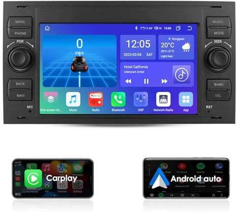 KooDux Android 12 Radio de Coche para Ford C-MAX Connect Fiesta Fusion Kuga Mondeo Galaxy Kuga Mondeo S-MAX Transit Focus, 4 + 32 GB GPS Navegación GPS CarPlay Android Auto 4G LTE Indicador