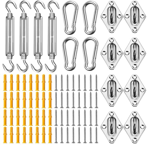 UIRWAY Shade Sail Hardware Kit, 80 Pcs for Rectangle Triangle Sun Shade Sail Installation, 304 Grade Heavy Duty Stainless Shade Sail Kit, for Garden Outdoors, Patio, Garden