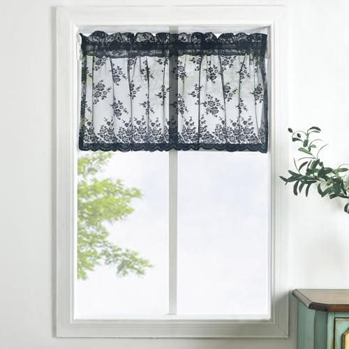 Kotile, Tenda a mantovana in pizzo nero per finestre, stile gotico vintage, 132 x 45 cm, 1 pannello
