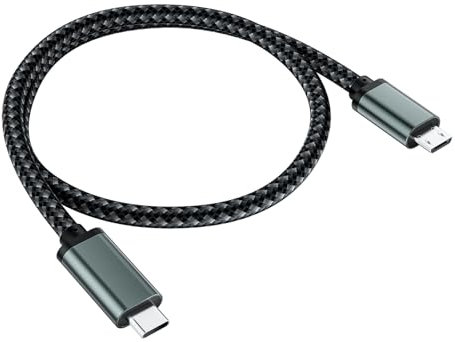 USB C to Micro USB Cable 1FT, Short 0.3M Braided Type C to Micro USB Cable, Android Charging Cord Supports Charge & 480Mbps Sync, for Mobile, MacBook Pro Samsung Galaxy, PS4, Kindle, Camera, GPS, LG