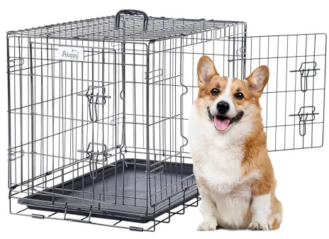 PETAPPY Jaula para Perros de 30 Pulgadas, Jaula de Alambre para Perros, Jaula Plegable de Doble Puerta, Perrera de Alambre con Bandeja extraíble