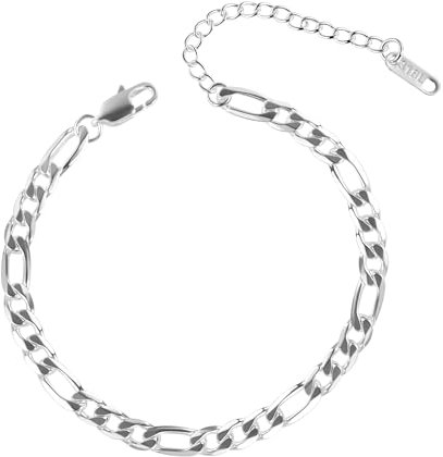 ALEXCRAFT Chaine de Cheville Argent 92 Chaine Cheville Acier Inoxydable Chainette Cheville 6mm/22+5cm