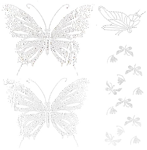 DELORIGIN 4 Stile Strasssteine zum Aufbügeln Schmetterling Strass Bügelbild Flügel Hotfix Transfer Aufkleber Bling DIY Reparatur Dekoration Für Halloween Kleidung Schuhe Hüte Taschen