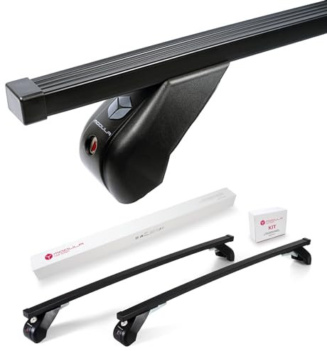 MODULA Portapacchi in Acciaio compatibile Con Toyota Rav 4 5 Serie (XA50) 2019-, Con tetto Con punti fissi, lunghezza 110cm, portata massima 75 kg, Nero
