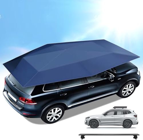Aredwhiterui Cochera Plegable Completamente Automática con Varilla para Equipaje, Paraguas De Coche Recargable con Control Remoto para Bloquear Los Rayos UV Y El Calor, 3,8 * 2,7 M Universal,Blue
