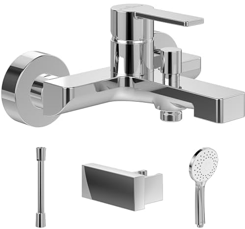 Villeroy & Boch Architectura Badewannenarmaturen-Set Aufputz (4 in 1 Bundle), Wannenarmatur inkl. Armatur, Handbrause, Handbrauseschlauch und Handbrausehalter, Chrom