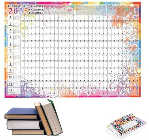 Posterkalender 2025, Jahreskalender 2025 - Kraftpapier faltbarer Posterkalender für die Wand - Multifunktionaler Wandplaner im Querformat, Jahreskalender für Lehrer, Schüler, Mitarbeiter