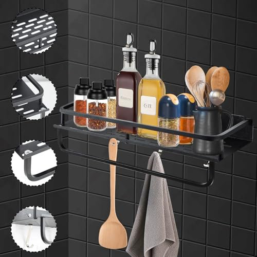 Wenrescry Étagère Salle de Bain sans Perçage, Rangement Mural de Douche, Support de Salle de Bain avec Crochets Amovibles, Acier au Carbone Antirouille, Capacité de 20 kg, Design Antigoutte