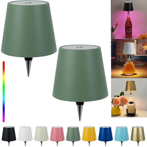 Pridola Wireless Bottle Lamp Shade - LED Rechargeable 3 Color Stepless Dimming - Touch Liquor Bottle Lamp Kit - Outdoor Table Lamp - Bar Lamp - Wine Bottle Lamp(2Pcs-Greens)