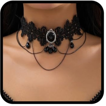 Fashband Blumen-Choker-Halskette schwarzer Kristall Gothic-Halsketten Halloween-Party Kostüm Halskette für Damen