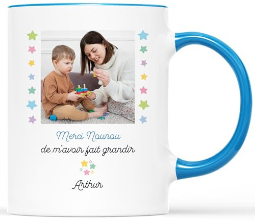 CADEAU PLUS Mug Personnalisé Prénom Photo - Merci Nounou, Tasse Super Original