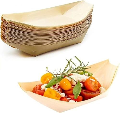 Eco Leaf 100 Pcs Medium Wooden Bamboo Boats for Serving Food | 17 cm Disposable Plates Dishes for Snacks, Parties, Canape | Eco-Friendly, Biodegradable Heavy-Duty Plate for Wedding, Party and Picnic