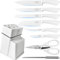XYJ Authentic Since 1986, Stainless Steel Kitchen Knives Set With Knife Holder, Professional Knife Block Set, White Color Kitchen Knives, Meat Cleaver Slicing Cooking Knife Kitchen Cutlery Tools
