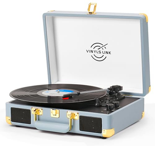 Tocadiscos de vinilo con altavoces integrados, ganancia de agudos y graves, vintage, Bluetooth, portátil, maleta, tocadiscos, reproductor de LP de 3 velocidades, entrada auxiliar/salida de línea RCA,