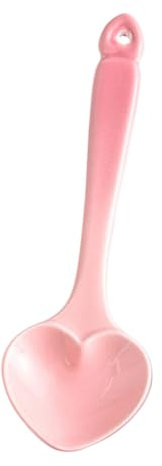 Amosfun Heart Shape Ceramic Spoon for Coffee, Dessert, and Soup - 5.5'' Pink Teaspoon for Home and Restaurant Use