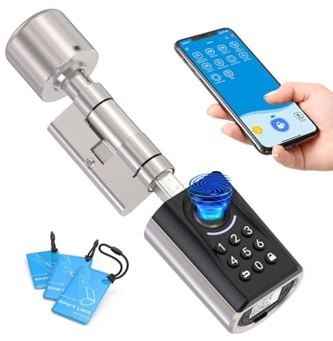 WELOCK ToucA51 Fingerabdruck Passwort Türschloss, Elektronisches Fingerabdruck Pin Code Schloss mit App, Passwort, RFID-Karte und WIFI(WIFIBOX Erforderlich), Geeignet für Türen von 30-70 mm