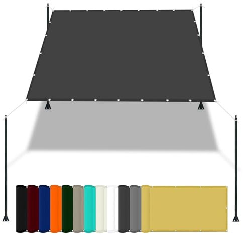 Voile d'ombrage imperméable pour extérieur, 2 x 4,8 m, anti-UV pour piscine, terrasse, serre avec corde et kit de fixation, gris foncé