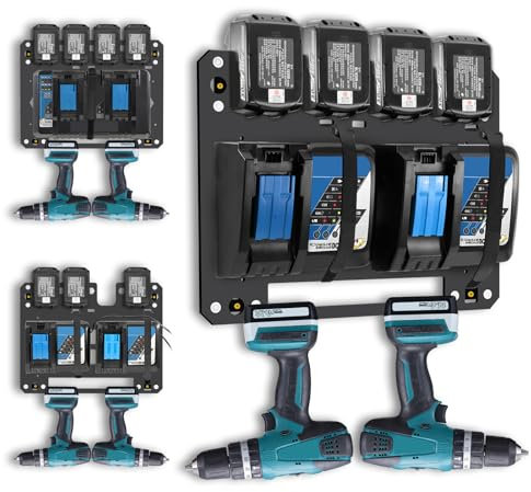 Wall Mount for Makita, Battery Holder for Makita 4 Battery Holder, 14.4 V/18 V, Applicable to Makita Wall Mount (GJ-P-L-01)