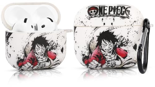 LEWOTE Compatibile con Apple AirPods 4 custodia protettiva divertente con simpatico cartone animato sottile con portachiavi [serie One Piece] (Luffy)