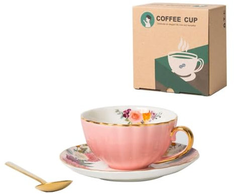 Juego de tazas de té de porcelana china con diseño de flores vintage, juego de taza de té y platillo de cerámica con patrón de flores para uso en oficina y cafetería