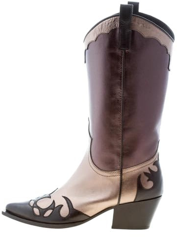 MARIA CRISTINA Donna Stivale texano in Pelle Laminata Nero e Bronzo. Tacco 5,5 cm Color Nero Size 38.5