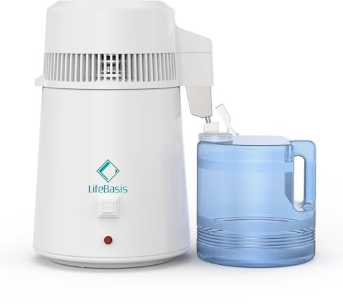 LifeBasis Water Distiller 4L Pure Distilled Water Machine, 800W Stainless Steel Interior Water Purifier with BPA-Free Container, for Home, Office, School, Lab Use (No Carbon Filters)