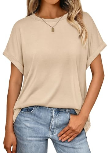 Cuptacc Camiseta Mujer Cuello Redondo Manga Corta Oversize Verano Casual Manga Murciélago Holgada Top Mujer