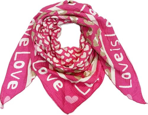 J26 Love Herz Leopard Dreieck Schal aus 100% Baumwolle Frühling Unisex Uni Fashion Stola Tuch Übergangszeit Italy Sommer Strickschal Strick Tuch Heart Leo Happy (Shockingpink)