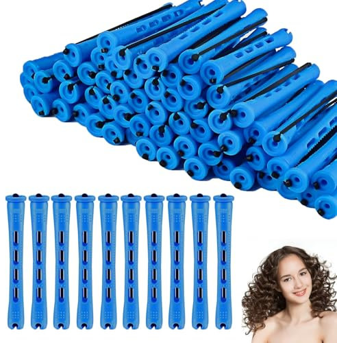 keyxer 60 Stück Lockenwickler Klein,Dauerwellen Wickler Klein,0.35 in Lockenwickler für Dauerwelle,lockenwickler Set,lockenwickler Kurze Haare,Im Salon und Auf Reisen (Blau)