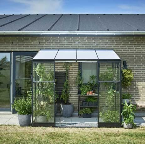 Atoutloisir.com Halls Serre adossée Verre trempé et Polycarbonate Qube Lean-to avec Base 4.70m², Couleur Noir, Descentes de gouttières Oui