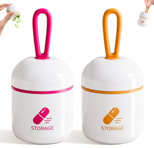 ONTERATE Pillendose mit Schlüsselanhänger, Kleiner Pillendosierer, Behälter für die Handtasche, Herausnehmbarer Trenner, Feuchtigkeitsdichte Pillenflasche aus Silikon (2 Pack, Orange Fuchsia)