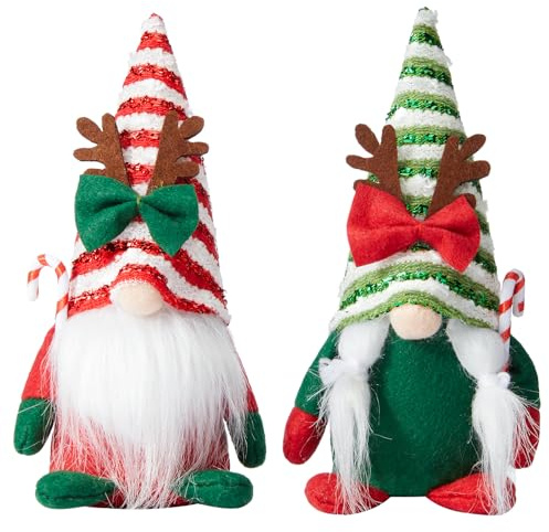 DN DECONATION Lebkuchen Wichtel Set mit LED Licht, Schwedische Tomte Plüsch | Plüsch Elf Figuren 21cm 2er Set, Nordische Weihnachts Wichtel Deko für Regal Etagere Schreibtisch Wohnkultur Festtagsgeschenk
