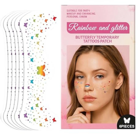 Peufcmi Parches de Maquillaje Brillantes | Decoración Temporal de ,Adhesivos Cosméticos Duraderos 6 Unidades, Suministros para Obras Teatro Escolar y Representaciones Escénicas