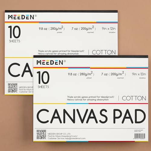 MEEDEN Artist Canvas Paper Pad: 9x12 Canvas Pad, 20 Sheets (9.8oz/280g) | Triple Primed Glue Bound Canvas Paper for Adults Artists Students, Art Supplies for Oil, Acrylic Mixed Media Painting