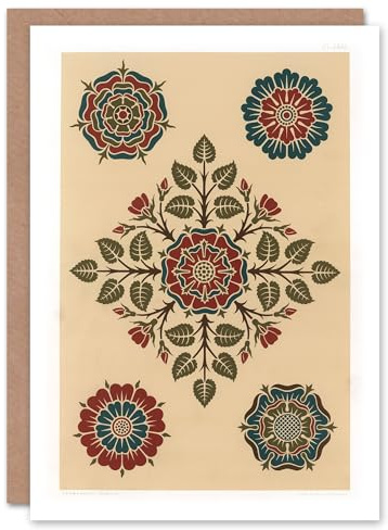 Artery8 GA and MA Audsley Art Card Vintage Stylised Rose Flower Pattern