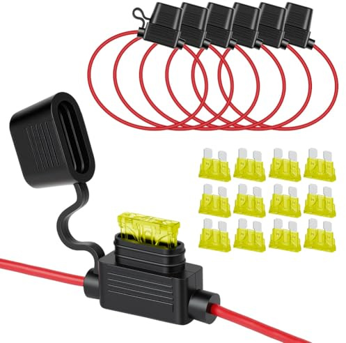 URAQT Inline Fuse Holder 14AWG 6Pack, Waterproof Standard Fuse Holder, Copper Wire, Inline Standard Blade Fuses Holders with 12 Pcs Standard 20A Car Fuses, for Cars, Trucks, Motorcycles, and Boats