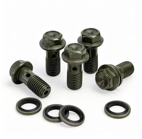 10 Pcs Stainless Steel Banjo Bolts with Copper Washers, M10×1.25mm Green | Single Banjo Bolt, Universal Fit for Brake Caliper Master Cylinder Clutch, Resistant Durable Repair