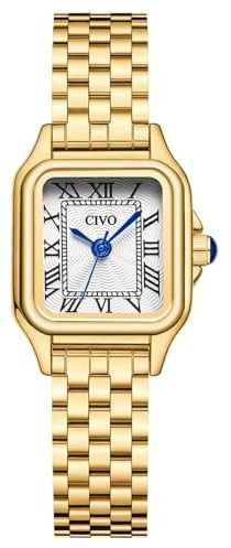 CIVO Klein Analog Damenuhr Gold: Elegante Eckig Edelstahl Wasserdicht Armbanduhr Damen mit Römischen Zahlen für Business Alltag und Geschenk für Frauen