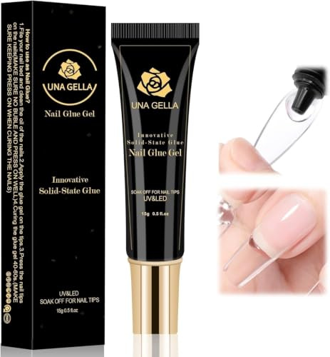 UNA GELLA Super Strong Solid Nail Glue Gel 15ml Lamp Curing Needed Soak Off | Solid Nail Glue U V/LED Lamp Required Extra Strong Glue For False Acrylic Soft Gel Nail Tips Press On Nails Art