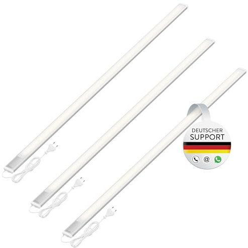 Oktaplex 3er Set Riva LED Unterschrankleuchte flach 120cm neutralweiß | 1150lm 15W 230V mit Schalter Küchenbeleuchtung Lichtleiste silber