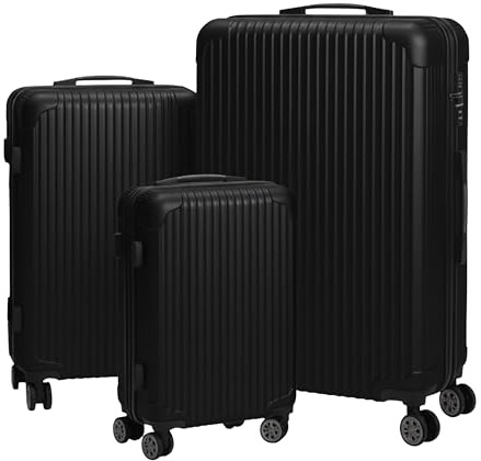 Relaxdays Kofferset, 3-teilig, 4 Rollen, Hartschale, 3 Größen, Teleskopgriff, Zahlenschloss, Reisekoffer, schwarz