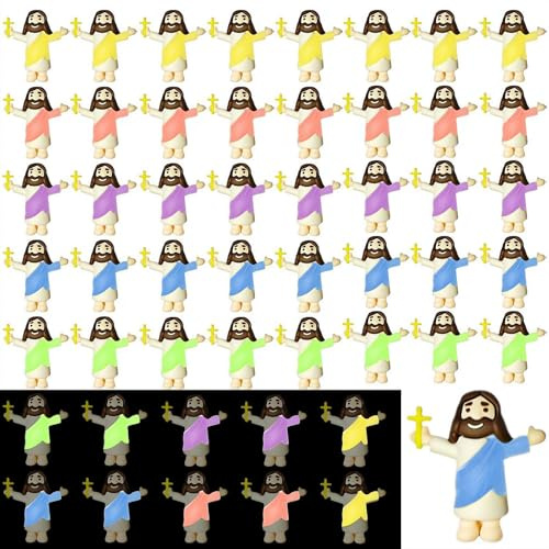 Mini-Jesus-Figuren, leuchtet im Dunkeln, leuchtende kleine Jesus-Figuren, Großpackung für Ostereier, christliche religiöse Partygeschenke, kleine Christusretterpuppen für Sonntagsschule und Taufe, 50