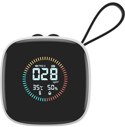 PM2.5 Detector – 800 mAh wiederaufladbarer Luftqualität-Monitor tragbar klein mit Strap Indoor LED Display | Multipurpose Home Humidity Tester for Bedrooms Living Areas DM1210A | Mini Compact Dust