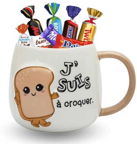 KINDER, MILKA, CÉLÉBRATIONS - Mug Kawaii Brioche 3D et 25 Chocolats | Idée Cadeau Gourmand Anniversaire & Fête des Mères