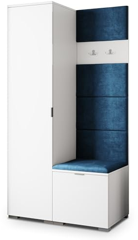 Masseno Flugarderoben Set Lori, Kleiderschrank-Set mit Sitzbank, Garderobenschrank Flur mit 3 Regalböden, Weiß