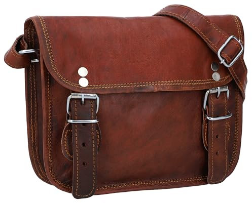 Gusti Handtasche Leder - Jane M. 7,9 Damen und Herren Umhängetasche Vintage Braun Leder